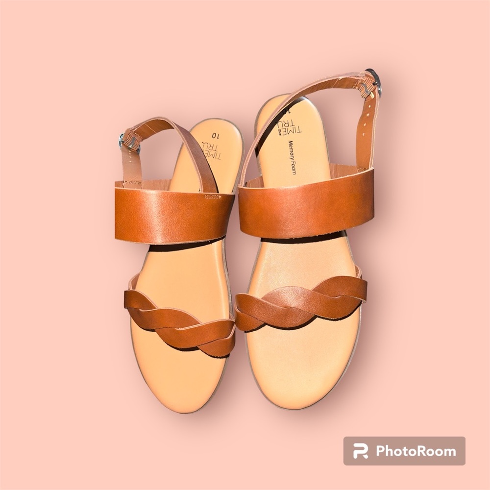 NEW! Time & True Brown Twist Strap Memory Foam Sandals for Women, Size 10